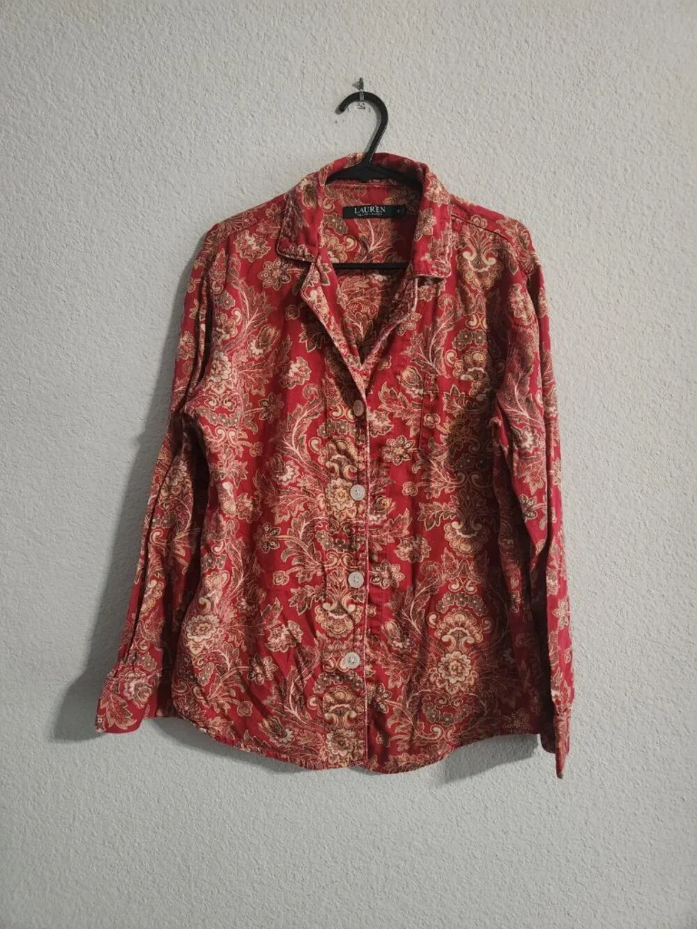 Lauren Ralph Lauren Red Paisley Print Cotton Pajama Set Long-sleeve size small